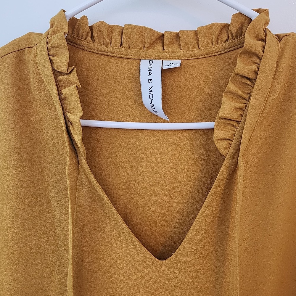 Emma & Michele Womens Dress XL Golden Ruffled Collar V Neck Mustard Yellow - Picture 2 of 5